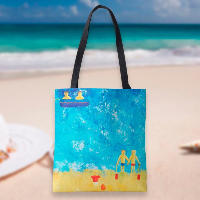Children at the Seaside Modern Beach Tote Bag (Creator Uploaded)