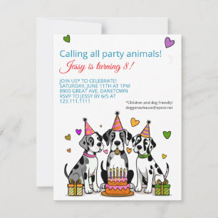 Children Birthday Invitation Great Dane Puppy