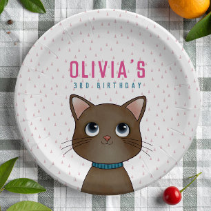 Children birthday party with cat theme paper plate