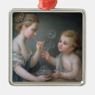 Children blowing bubbles metal tree decoration