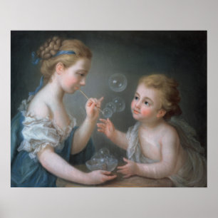 Children blowing bubbles poster