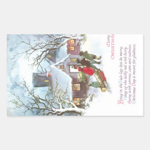 Children Bring Home Yule Log Vintage Christmas Rectangular Sticker