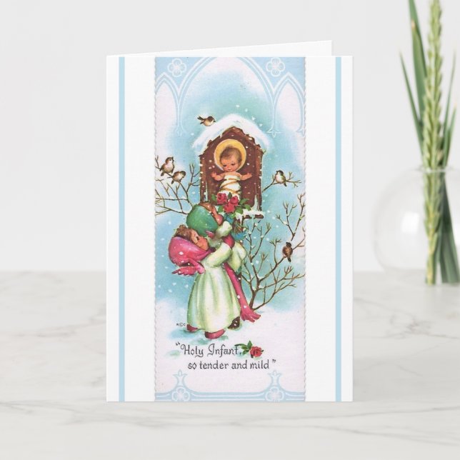 Children bringing roses to the Baby Jesus Holiday Card (Front)