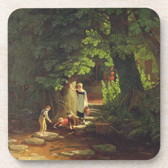 Children by a Brook, c.1822 (oil on panel) Coaster (Front)