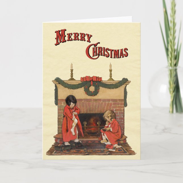 Children by the Fireplace by Jessie Willcox Smith Holiday Card (Front)