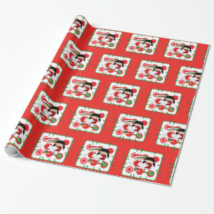 Children Carolers Red Green Christmas Gift Wrap