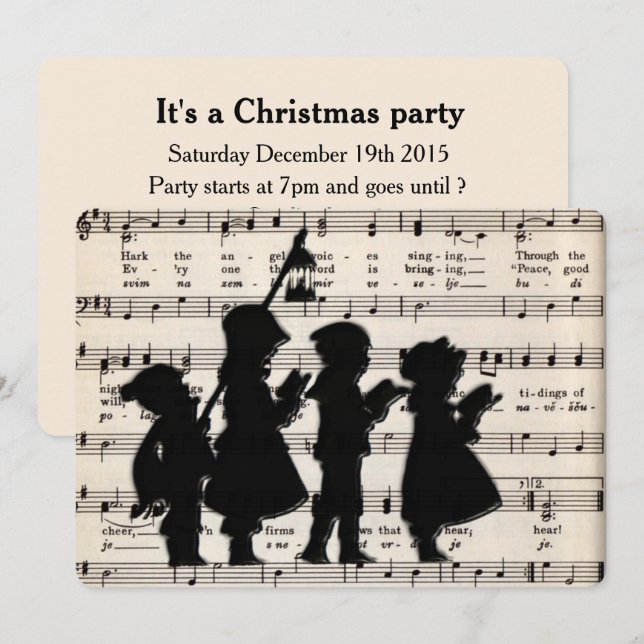 Children Carolers With Ancient Christmas Music Invitation (Front/Back)