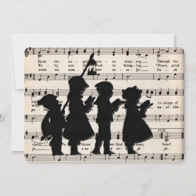 Children Carolers With Christmas Music Holiday Card (Front)