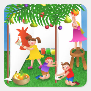 Children Celebrating the Jewish Feast of Sukkot Square Sticker