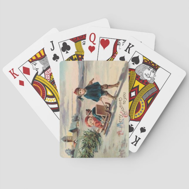 Children Christmas Tree Sled Sleigh Playing Cards (Back)