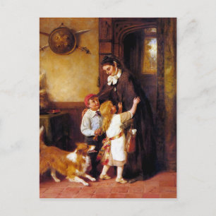 Children Collie Dog Home Welcome painting Postcard