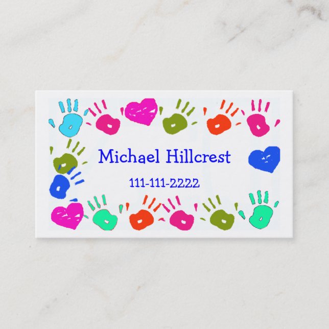 Children Colourful Hand Prints Calling Card (Front)