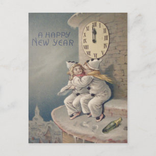 Children Costume Clock Tower Midnight Postcard