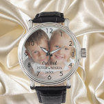 Children custom photo names year dad watch<br><div class="desc">Add Your own favourite photo.  Black numbers. A white photo overlay.  Personalise and add their names and year,  black letters.
Perfect for your father,  dad.</div>