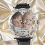 Children custom photo names year dad watch<br><div class="desc">Add Your own favourite photo.  Black numbers. A white photo overlay.  Personalise and add their names and year,  black letters.
Perfect for your father,  dad.</div>