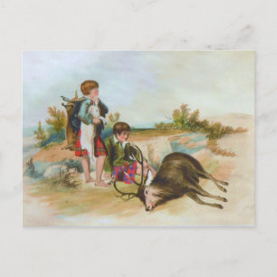 Children Deer Hunting in the Scottish Highlands Postcard