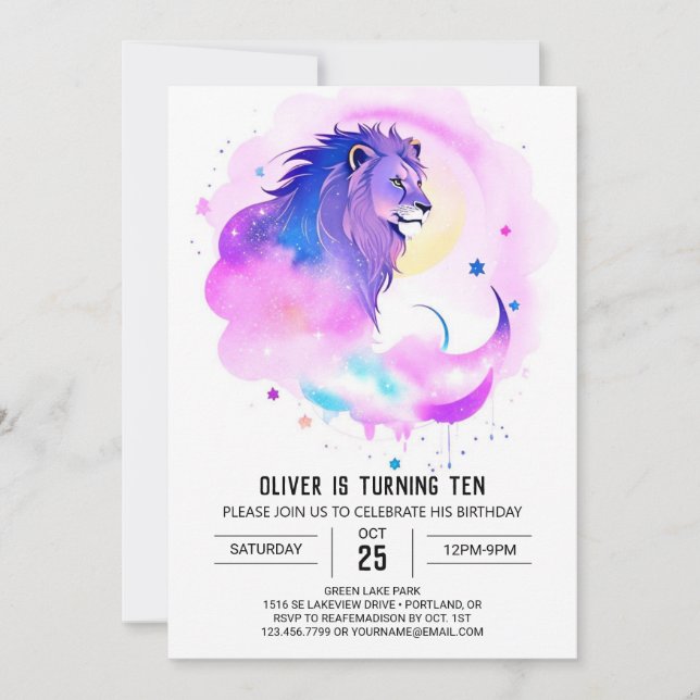 Children Digital Lion Birthday Invitation (Front)