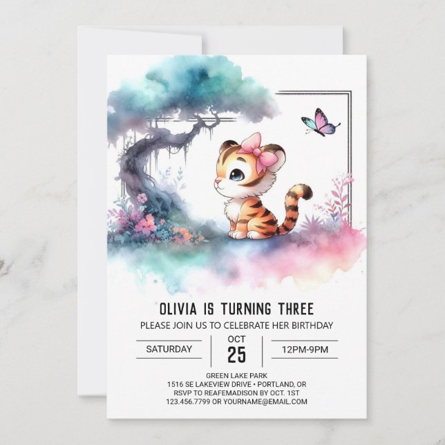 Children Digital Tiger Birthday Invitation (Front)