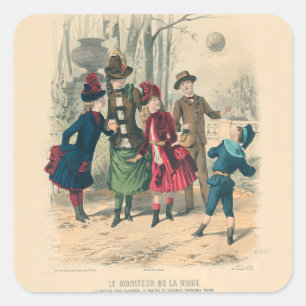 Children Family Antique Victorian Chilld Square Sticker