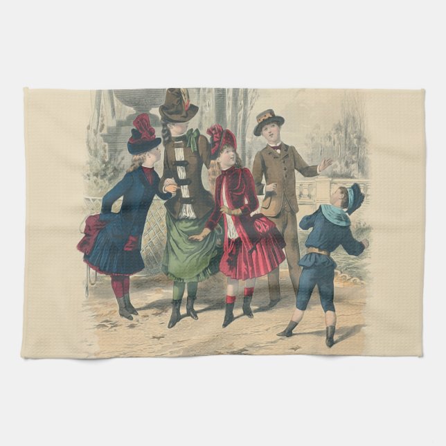 Children Family Antique Victorian Chilld Tea Towel (Horizontal)