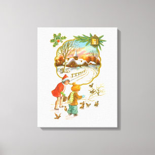 Children feeding the birds canvas print