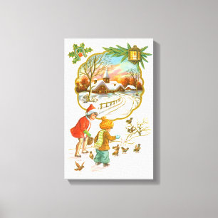 Children feeding the birds canvas print