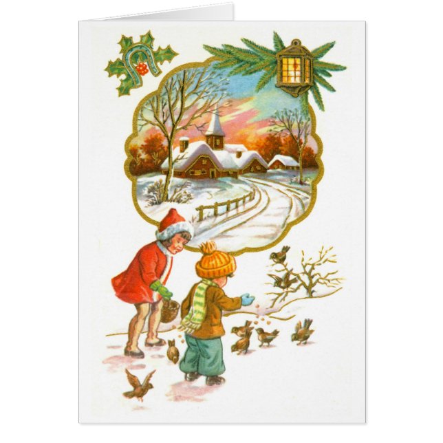 Children feeding the birds card (Front)