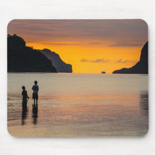 Children Fishing At Sunset Mouse Mat