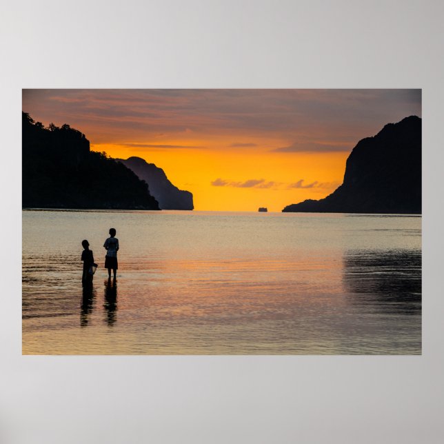 Children Fishing At Sunset Poster (Front)
