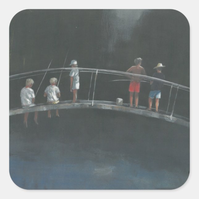 Children fishing square sticker (Front)