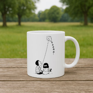 Children Flying Kite Silhouette Coffee Mug