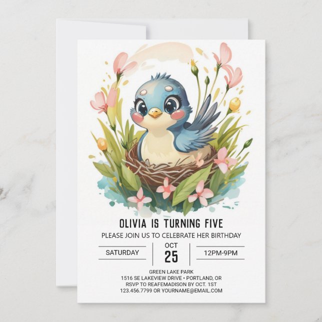 Children Forest Bird Birthday Invitation (Front)