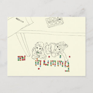 Children Funny Mummy Brick Line Drawing From Above Postcard