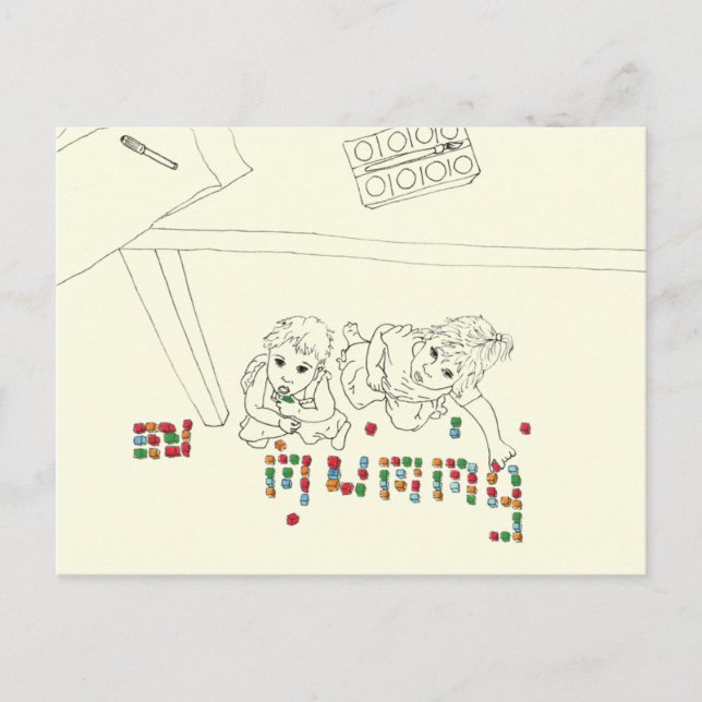 Children Funny Mummy Brick Line Drawing From Above Postcard (Front)