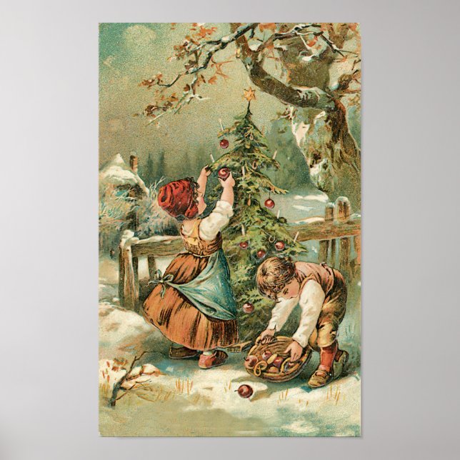 Children Gather Christmas Apples Poster (Front)