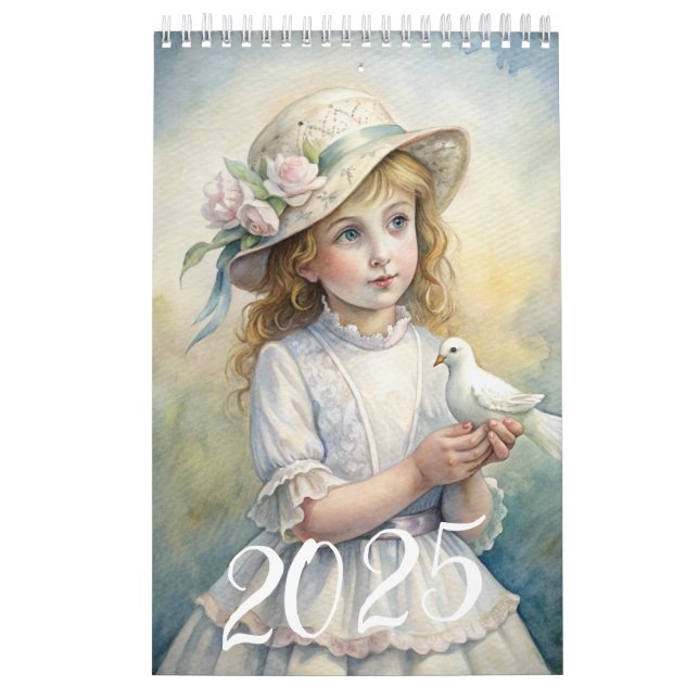Children Girls Vintage Easter Dove 2025 Calendar (Cover)