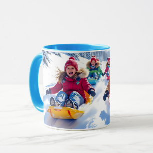 Children Gleefully Sledding Winter Fun Mug