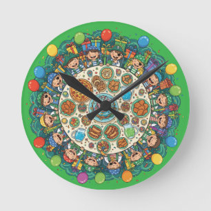 Children Green Pirate Costume Party Round Clock