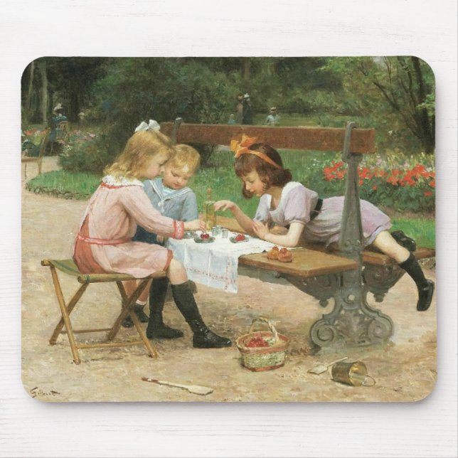 Children Having Afternoon Tea in the Park Mouse Mat (Front)