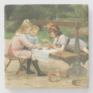 Children Having Afternoon Tea in the Park Stone Coaster