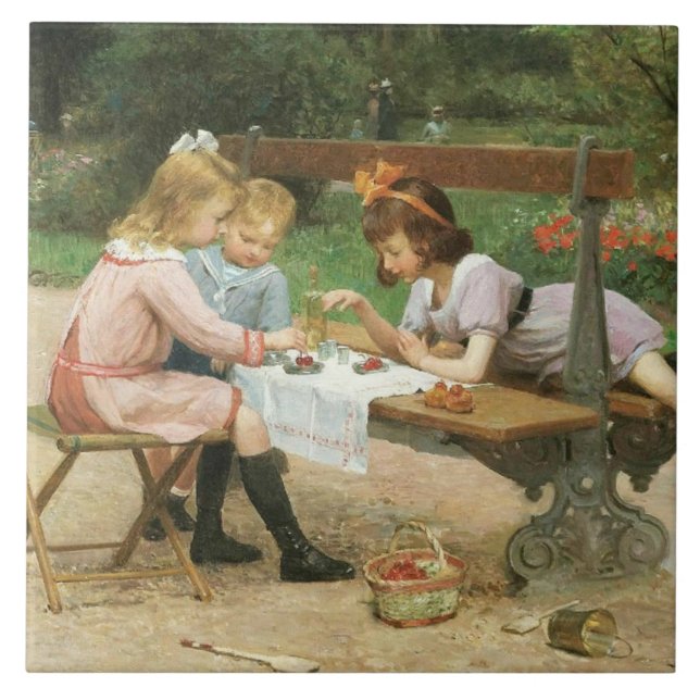 Children Having Afternoon Tea in the Park Tile (Front)