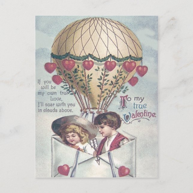 Children Heart Hot Air Balloon Valentine Holiday Postcard (Front)
