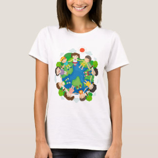 Children holding hands around the earth T-Shirt