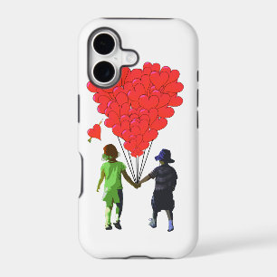 Children holding hands & heart shaped balloons