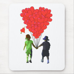 Children holding hands & heart shaped balloons mouse mat