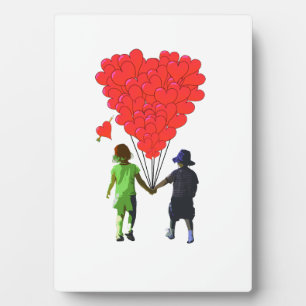 Children holding hands & heart shaped balloons plaque