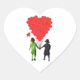 Children holding hands & heart shaped balloons sticker