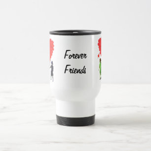 Children holding hands & heart shaped balloons travel mug
