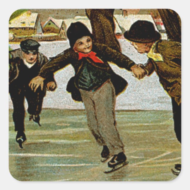 Children Iceskating Square Sticker (Front)