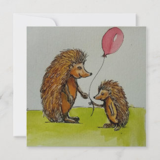 Children illustration hedgehogs holding a  balloon